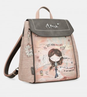 Dámské Batohy Anekke Peace & Love Pink Backpack With Flap | 307-RXQSLT