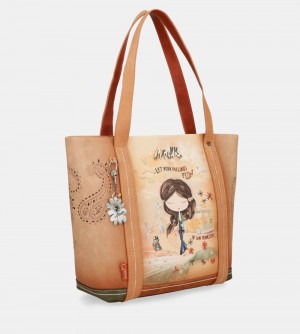Dámské Kabelky Přes Rameno Anekke Peace & Love Camel Shopping Bag | 938-CJEQYF