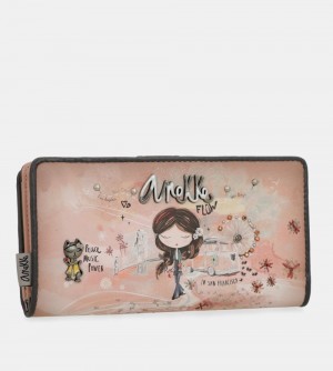 Dámské Peněženky Anekke Peace & Love Pink Large Rfid Wallet | 260-NRCXSU